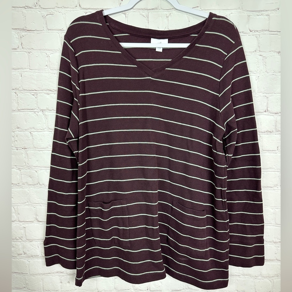 J.Jill‎ Women's knit Striped Smock Tunic Sz L Pockets, GUC